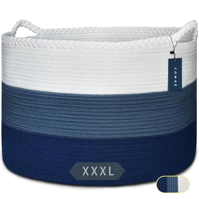 COMSE Extra Large Blanket Basket, Woven Laundry Basket, 21.7”x 13.8”, Nursery by COMSE