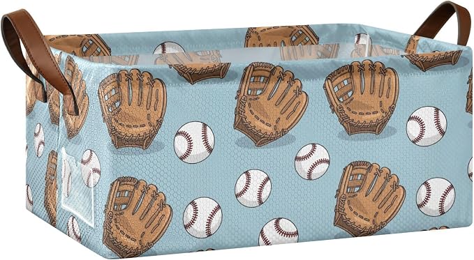Baseball Glove Blue Pattern Foldable Storage Baskets by Unknown