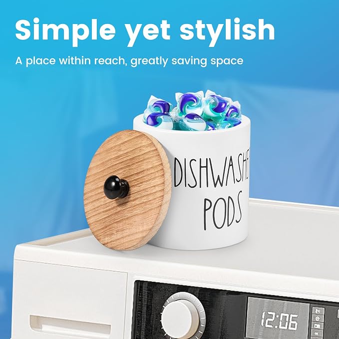 Dishwasher Pod Container with Lid, Wood Laundry Detergent Pods Storage Container - Image 5