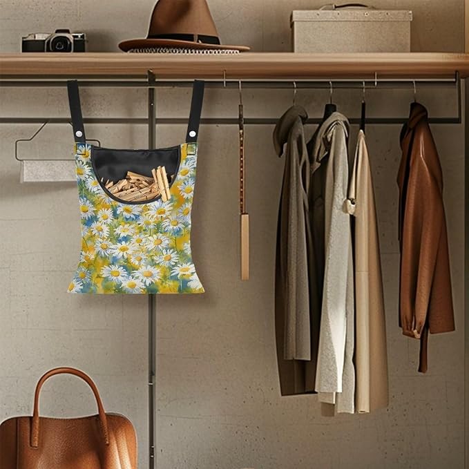 Daisy Print Clothespin Bag Space-Saving Laundry Hanging Storage Organizer - Image 5