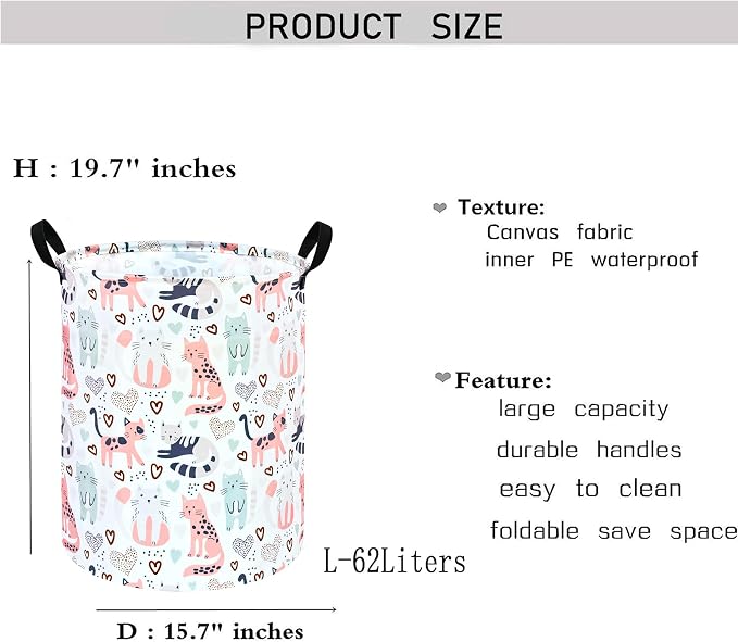 KUNRO Round Cat Laundry Gift Basket Storage Hamper, Clothes Storage Organizer - Image 2