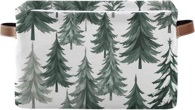 Pfrewn Christmas Square Storage Basket Woodland Rustic Forest Pine Trees - Image 2