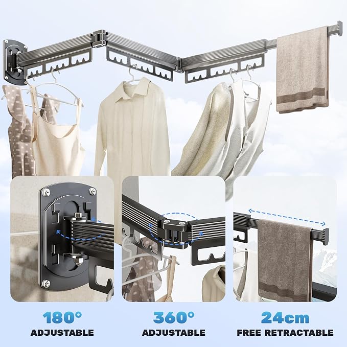 Clothes Drying Rack Wall Mounted, Expandable Drying Rack Clothing, Laundry - Image 3