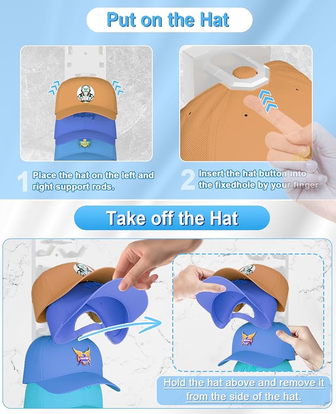 2 Pack Hat Organizer for Baseball Caps, Strong Adhesive Hat Rack for Wall - Image 6
