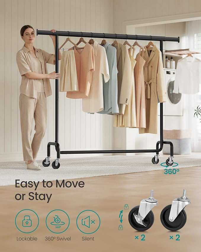 SONGMICS Clothes Rack with Wheels, Heavy-Duty Garment Rack with Extendable - Image 5