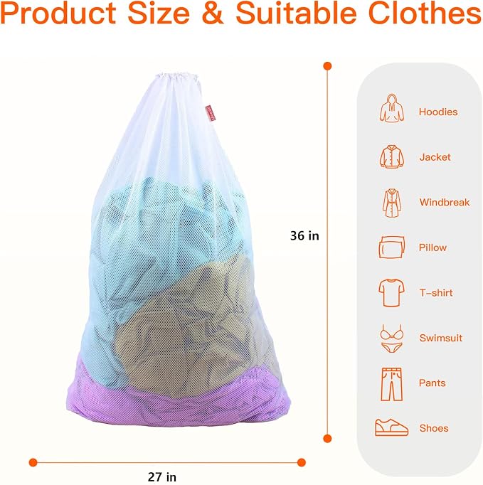 2 Pack Extra Large Mesh Laundry Bags Heavy Duty Mesh Wash Bags - Image 6