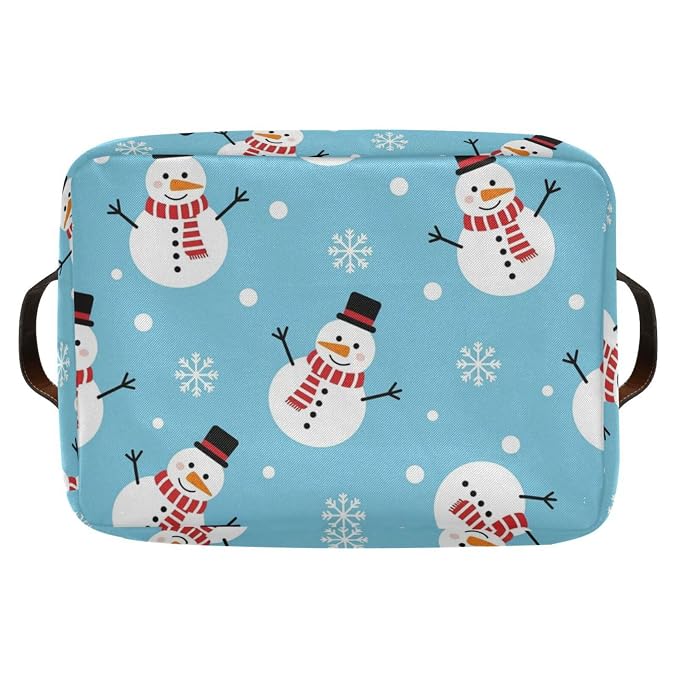 Winter Christmas White Snowman Pattern Rectangular Storage Bin Basket - Image 8