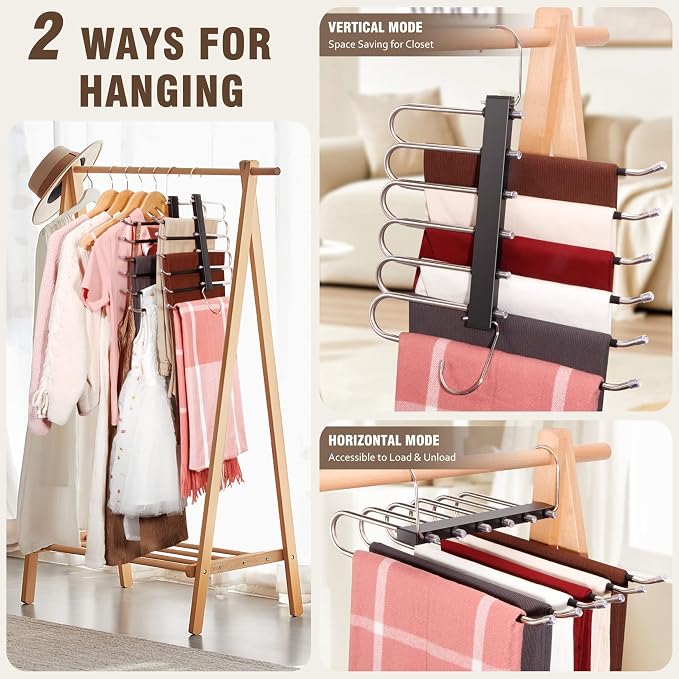Space Saving 6 Tier Pant Hangers, Stainless Steel, 2 Pack - Image 3