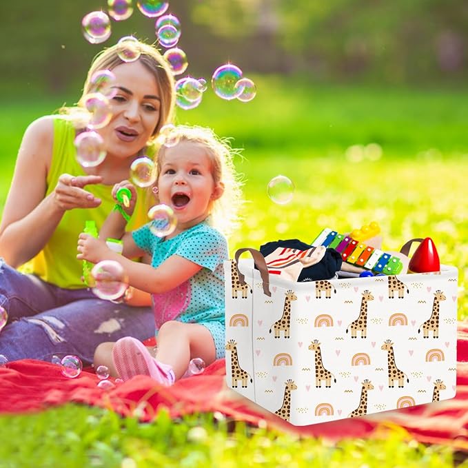 FXOLCSHE Rectangular Giraffe Basket, Waterproof foldable nursery laundry basket - Image 2