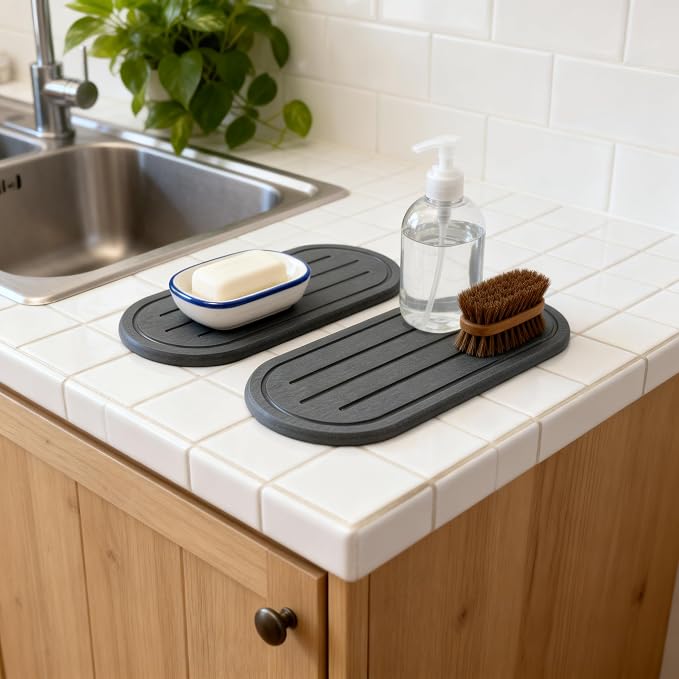 2PCS Water Absorbing Stone Drying Tray Mat - Image 2