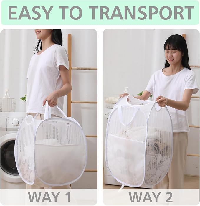 Solidly Handy Laundry Mesh Popup Hamper, Foldable Lightweight Pop up Basket - Image 3