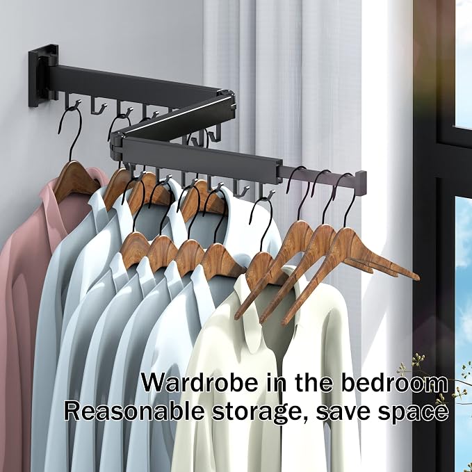 Clothes Drying Rack for Laundry, Wall Mounted Clothes Hanger Rack, Retractable - Image 8