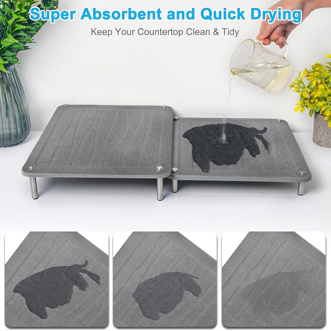 3Pcs Nesting Stone Drying Mat for Kitchen Counter, Quick Drying Stone Dish - Image 2