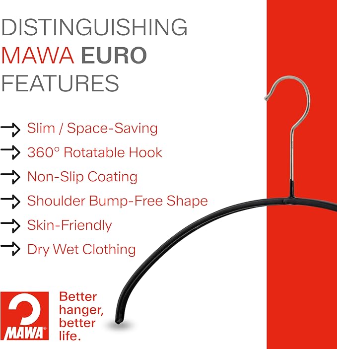 MAWA Euro Series Non-Slip Space Saving Clothes Hanger - Image 3