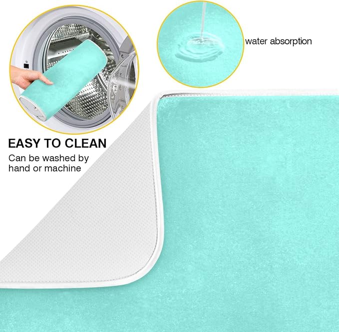 Baby Blue Dish Drying Mat for Kitchen Counter 18 x 24 In Absorbent Microfiber - Image 5