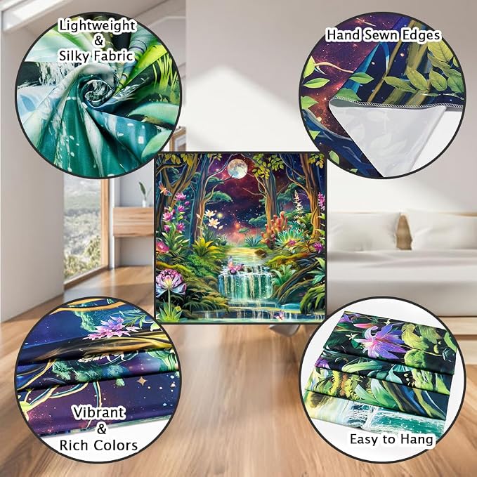 Leofanger Blacklight Fantasy Forest Tapestry Aesthetic Moon Tapestry UV - Image 6