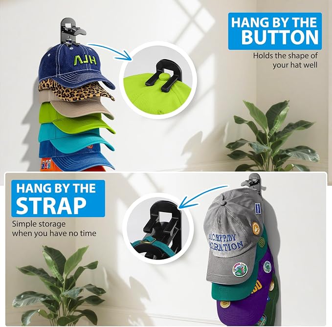 4 Pack Hat Organizer Hat Hook for Wall, Hold up to 40 Hats, Hat Holder - Image 4