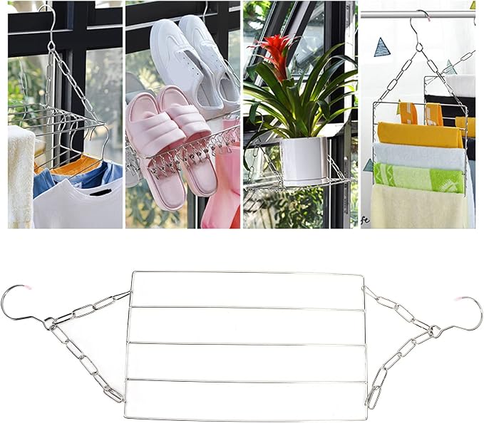 Pilipane Laundry Drying Rack Stainless Steel Multifunctional Hanging Silver - Image 2