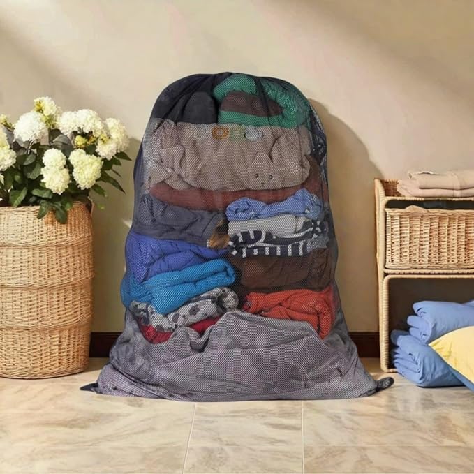 2 Pack Large Mesh Laundry Bag, 27×36inch Black Laundry Hamper Liner, Heavy Duty - Image 3