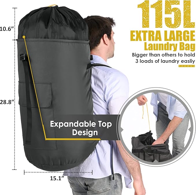 Backpack Laundry Bag, 115L Heavy Duty Extra Large College Laundry Backpack - Image 3