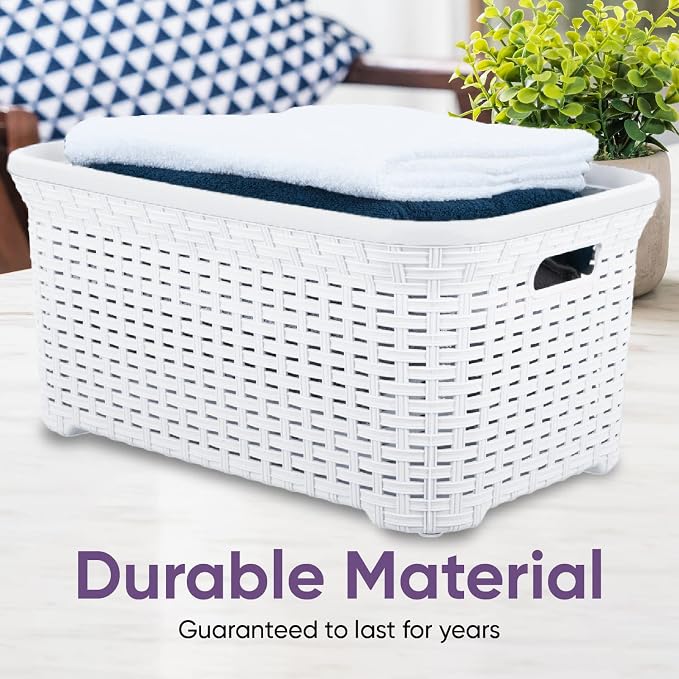Superio Designed Laundry Basket Plastic 2 Pack Storage Hamper Basket, Wicker - Image 7