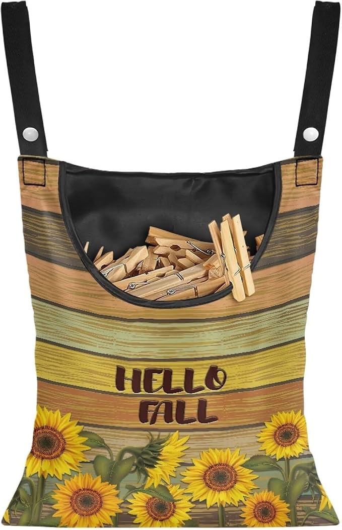Hello Fall Sunflower Hanging Clothes Pin Bag by Psesaysky