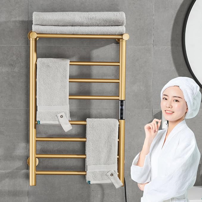 Gold Heated Towel Warmer Rack, Electric Heated Towel Drying Rack - Image 2