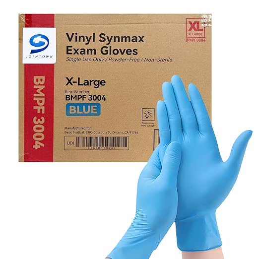 Basic Synmax Vinyl Exam Gloves Disposable Exam Gloves, 4 Mil, Latex & Powder by JointownInternational