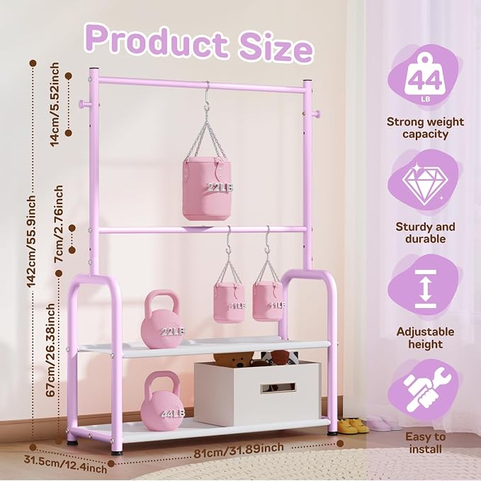 Kids Clothes Rack with 2 Tier Storage Racks and 2 Adjustable Hanging Poles - Image 7