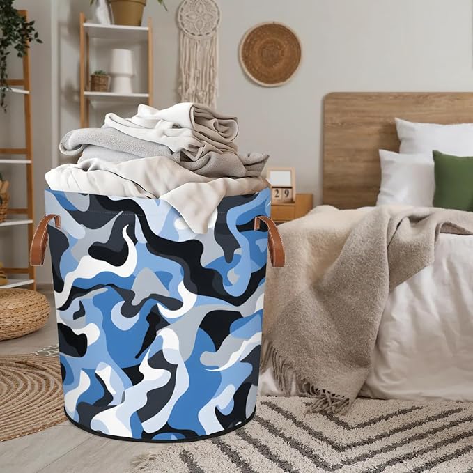 Blue Camo Laundry Hamper Waterproof Collapsible Basket - Image 8