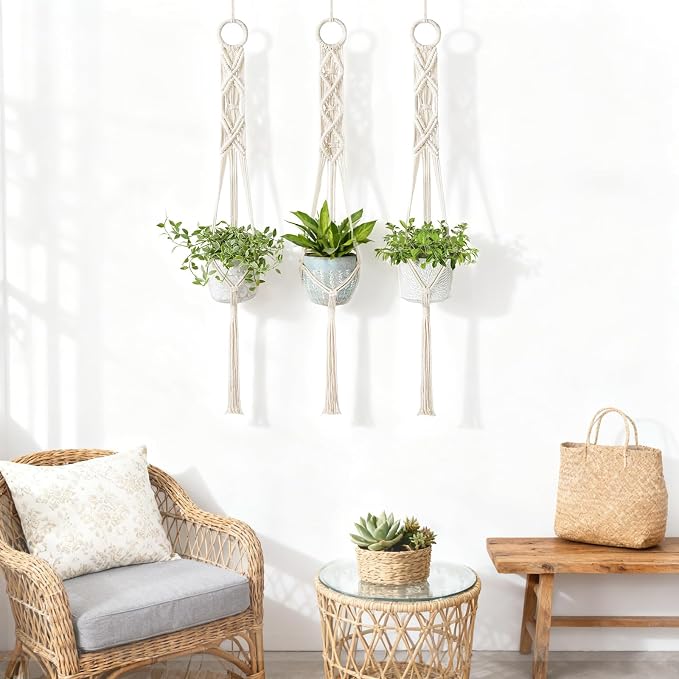 Mkono 3 Pack 39 Inch Macrame Plant Hangers Indoor Wall Hanging Planter Basket - Image 3