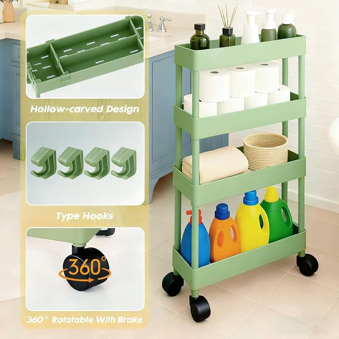ShellKingdom 4 Tier Bathroom Storage Organizer, Slim Rolling Storage Cart - Image 6