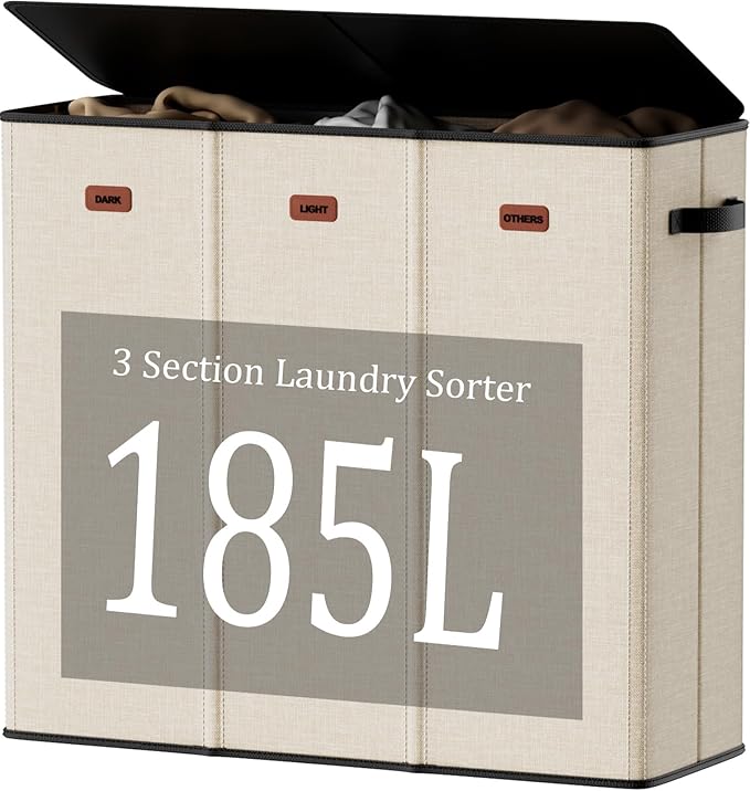 185L Laundry Hamper 3 Section by Fuonsyn