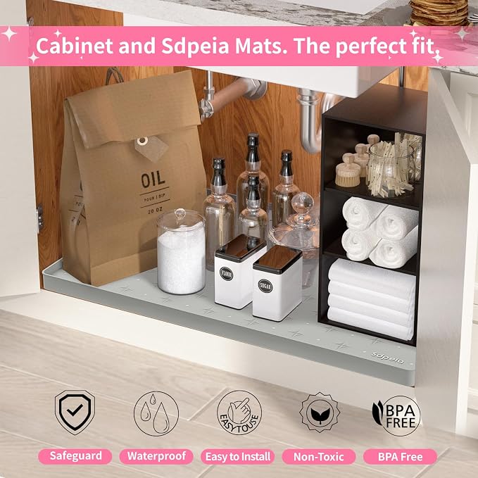 Sdpeia Under Sink Mat 31"×22" Waterproof Silicone Cabinet Liner & Sink Protector - Image 3