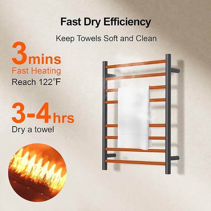 Electric Towel Warmer for Bathroom Wall Mounted Drying Rack Plug-in Electric - Image 2