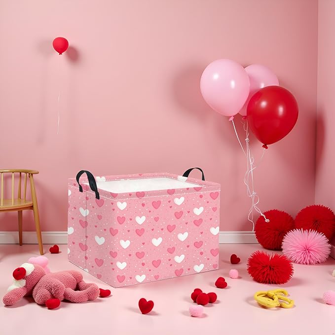 HIYAGON Rectangular Valentines Basket Baby Girl Storage Bin Pink Basket - Image 5