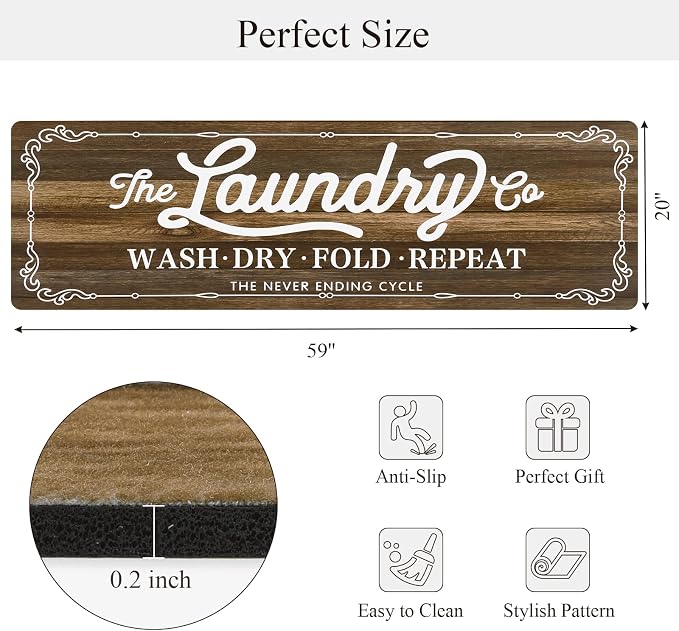 Pauwer Laundry Room Rug Runner 20"x60" Waterproof Rubber Laundry Mat Non Slip - Image 2