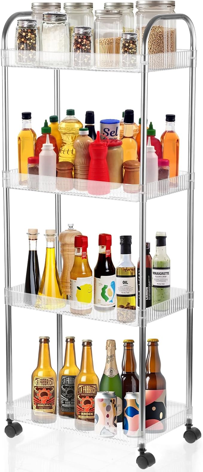 4 Tier Kitchen Bathroom Storage Rolling Cart 39 Inches Tall Slim Utility by Wensdr