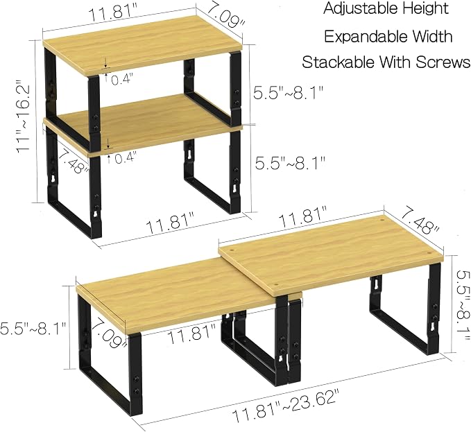 Expandable Kitchen Cabinet Organizer Shelves – Stackable Adjustable Metal and - Image 6