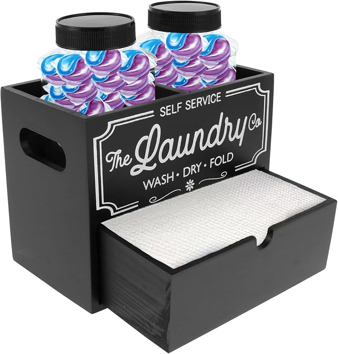 Wooden Dryer Sheet Container for Laundry Room Organization, Laundry Pods by Unknown
