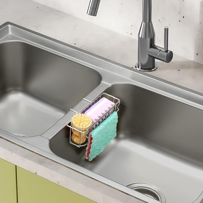 3-in-1 Sponge Holder for Kitchen Sink, Movable Sponge Holder + Brush Holder + - Image 5