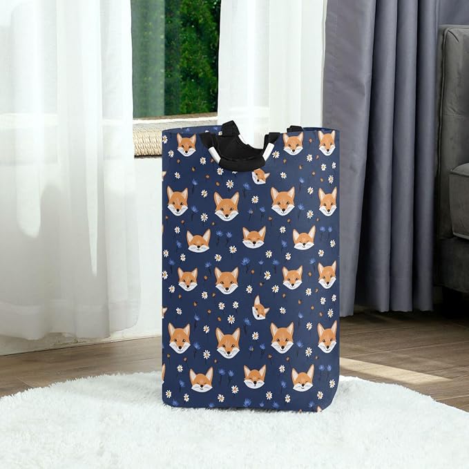 forests Fox Flower Blue laundry baskets, Foldable and waterproof dirty clothes - Image 2