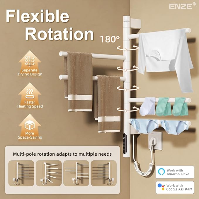 ENZE Smart Rotating Heated Towel Rack - Image 3