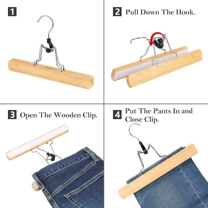 AMKUFO 20 Pack Natural Wooden Pants Hangers - Image 4