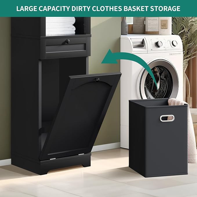 YITAHOME Tilt Out Laundry Hamper Cabinet, Bathroom Storage Cabinet Shelf - Image 4