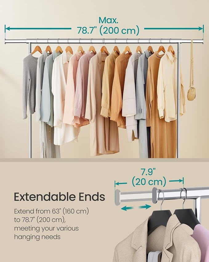 SONGMICS Clothes Rack with Wheels, Heavy-Duty Garment Rack with Extendable - Image 4