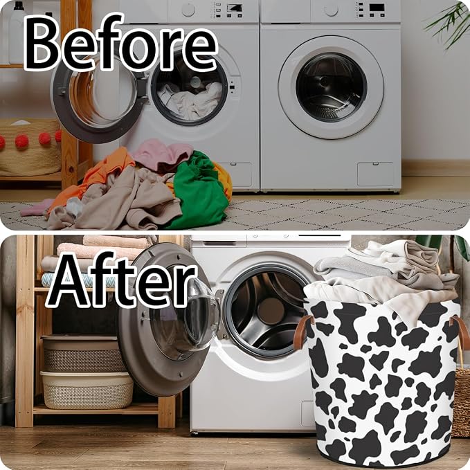 Cow Print Laundry Hamper Waterproof Collapsible Basket - Image 5