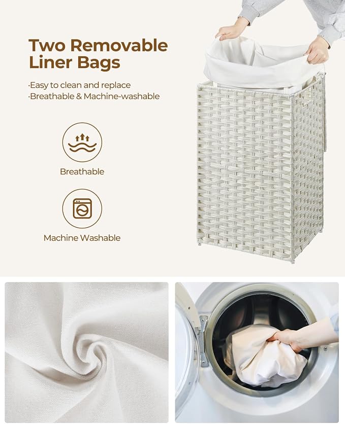 Greenstell Laundry Hamper with Lid, 60L Clothes Hamper with 2 Removable Liner - Image 4