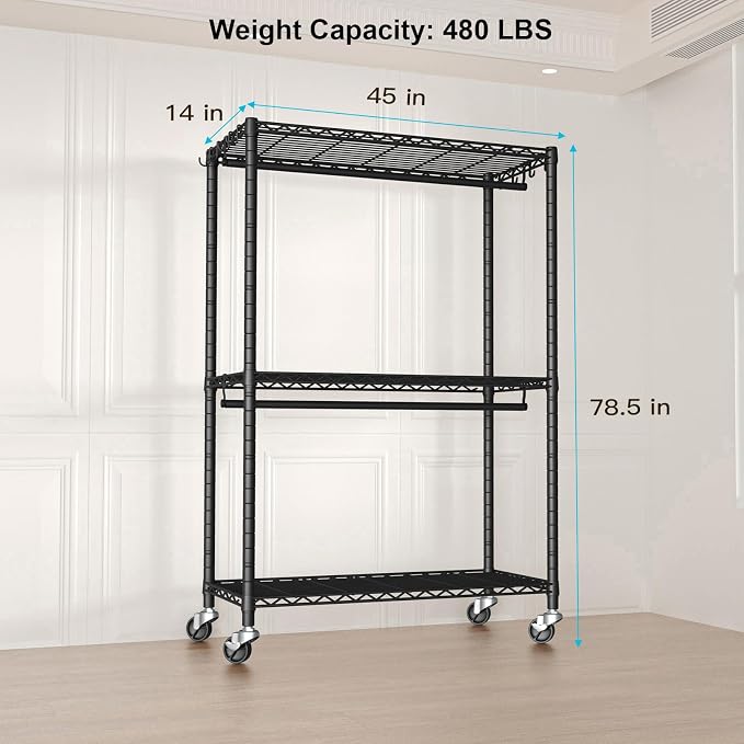 FUTASSI P3 Plus Rolling Clothes Rack, Clothing Racks - Image 5