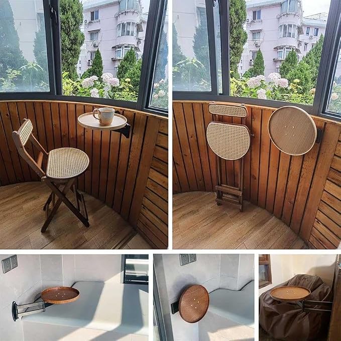 Small Round Wall-Mounted Table, Folding Retractable Coffee Table, Made of Solid - Image 6